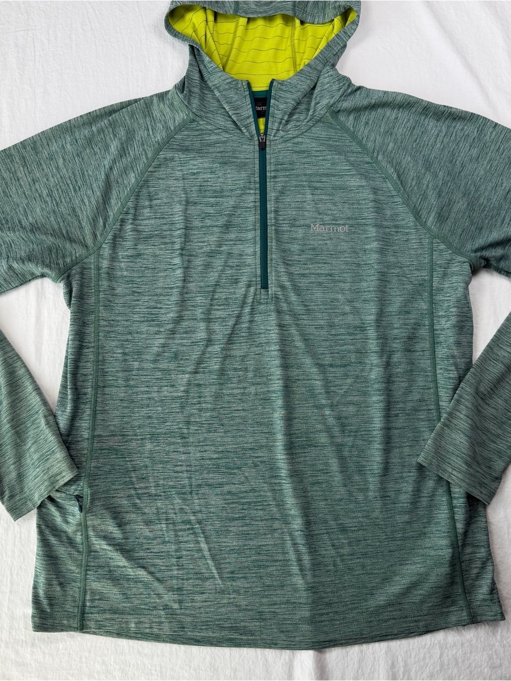 Marmot Men’s Large 1/4 Zip Hoodie Heather Green Lightweight Hiking Pullover